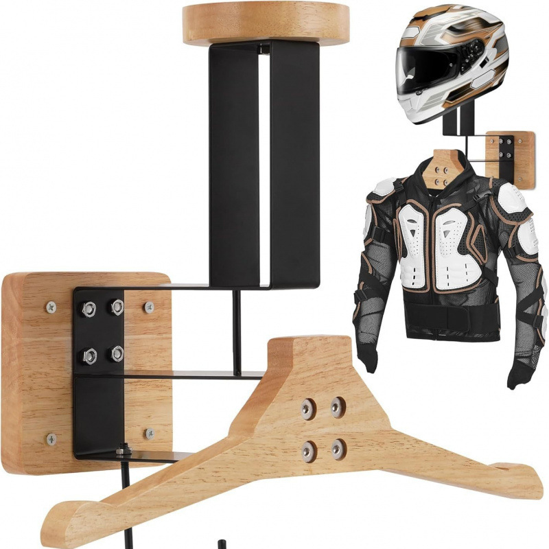 Motorcycle Gear Hanger - Drewniany wieszak na kask motocyklowy i